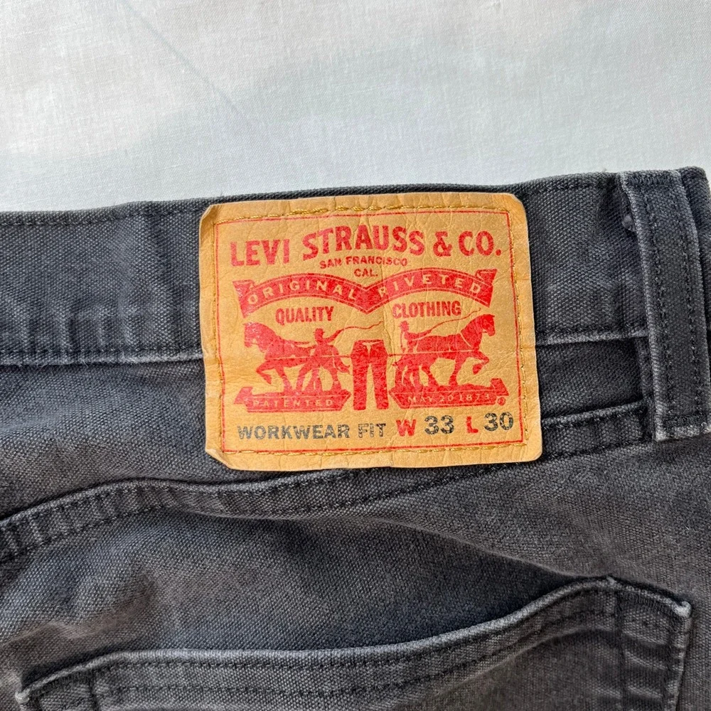 Levis Workwear Fit Men 33x30 Black Excellent Canvas Straight Leg Pants PC9-01111
